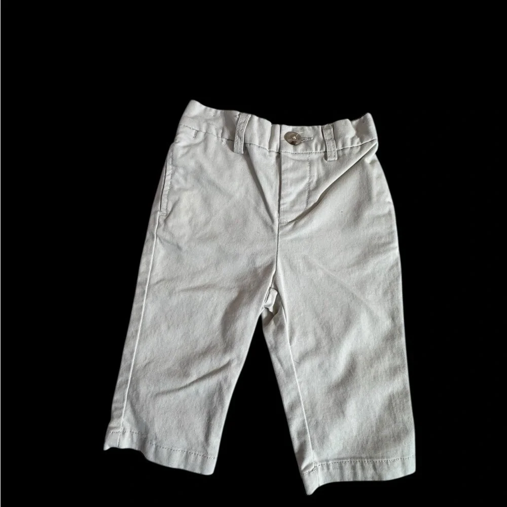 2 pc Infant boy outfit, blue  shirt, tan pants